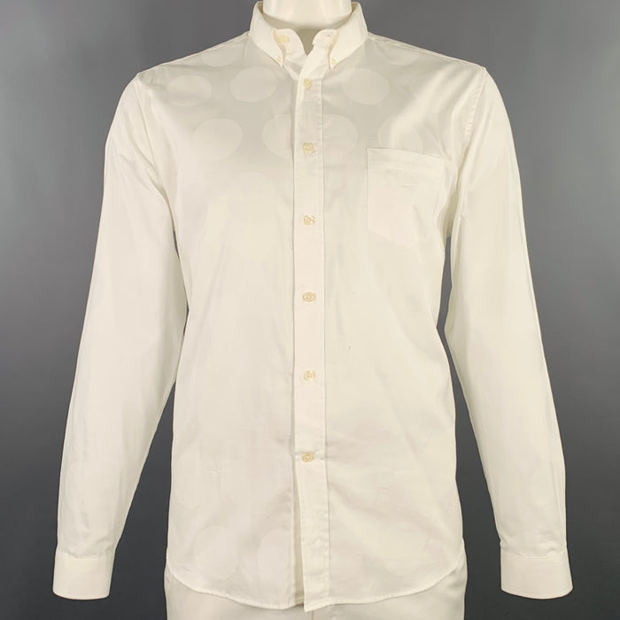 Chemise Ami à manches longues en coton blanc à pois, taille XL, une poche