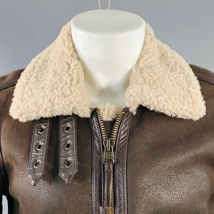BARNEY'S NEW YORK Size S Brown Beige Leather Bomber Jacket