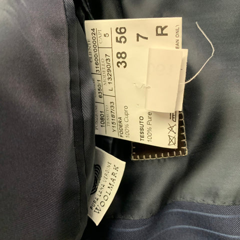 CANALI Size 48 Regular Navy Blue Pinstripe Virgin Wool Notch Lapel Suit