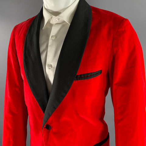SAKS FIFTH AVENUE Size 42 Red Black Velvet Sport Coat