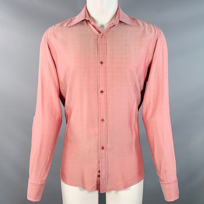 GUCCI by TOM FORD Vintage Size S Red Herringbone Cotton French Cuff Long Sleeve Shirt