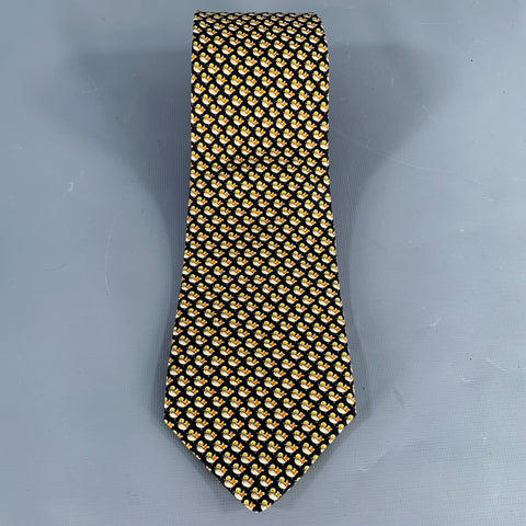SALVATORE FERRAGAMO Black Yellow Birds Silk Tie