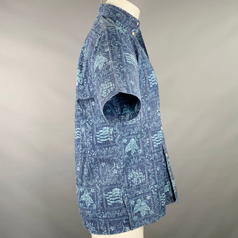 REYN SPOONER Size S Navy Light Blue Floral Cotton Blend Hawaiian Short Sleeve Shirt