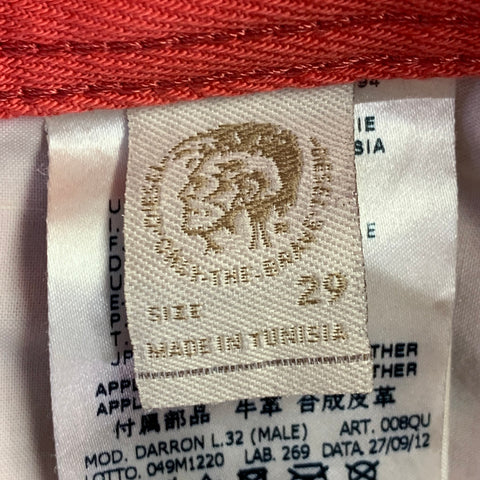DIESEL Size 29 Darron Red Orange Cotton Twill Slim Tapered Button Fly Jeans