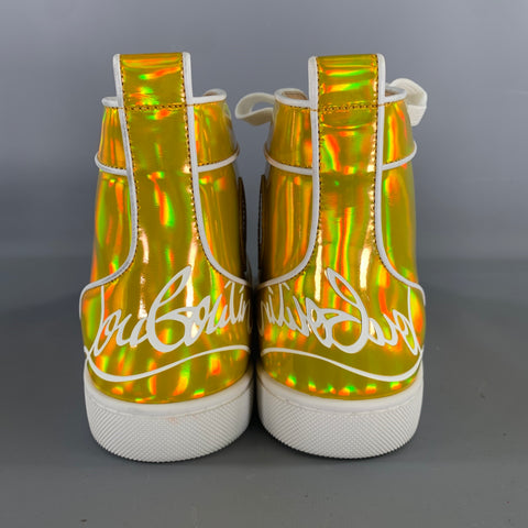 CHRISTIAN LOUBOUTIN Size 6.5 Gold White Leather High Top Lace Up Shoes