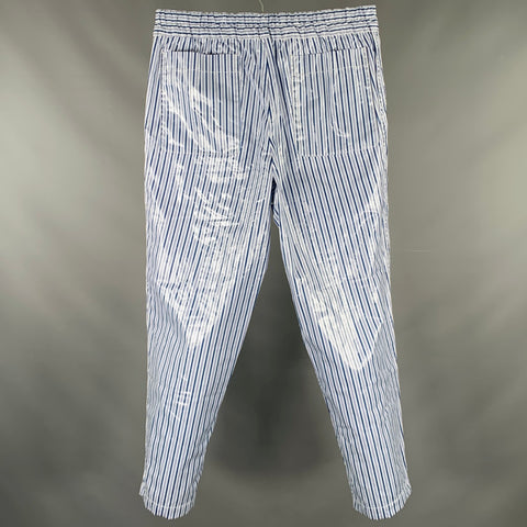 COMME des GARCONS SHIRT Size S Blue White Stripe Coated Cotton Casual Pants