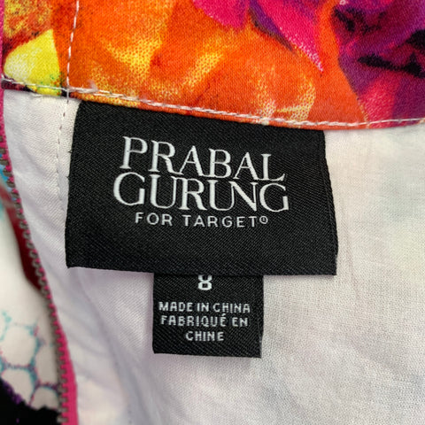 PRABAL GURUNG Size 8 White Multi Color Cotton Blend Floral Sleeveless Dress