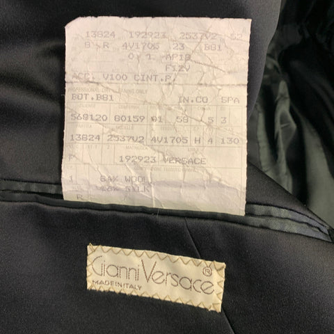 GIANNI VERSACE Smoking croisé en laine et soie bicolore noir Taille 42