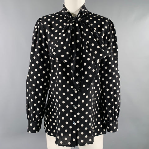 MICHAEL KORS COLLECTION Size 8 Black White Polka Dot Bow Shirt