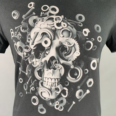 ALEXANDER MCQUEEN Size L Black Grey Skull Print Cotton Crew Neck T-shirt