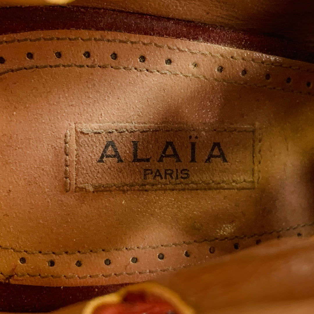 ALAIA Size 9.5 Burgundy Suede Studded Cutout Lace-Up Sandals