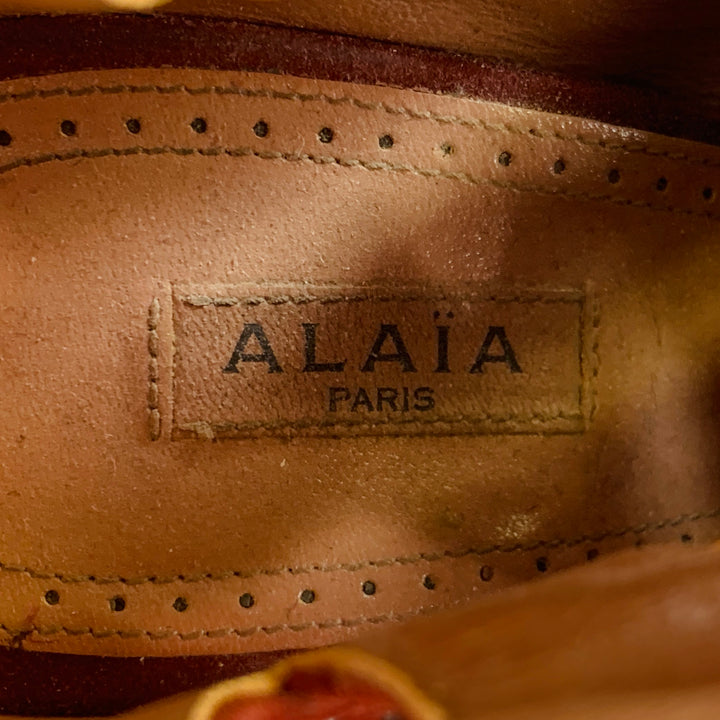 ALAIA Size 9.5 Burgundy Suede Studded Cutout Lace-Up Sandals