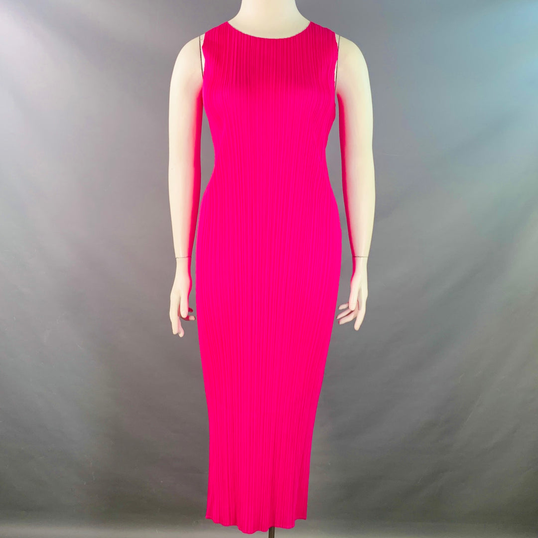 ISSEY MIYAKE PLEATS PLEASE Size L Fuchsia Pink Polyester Pleated Shift Dress