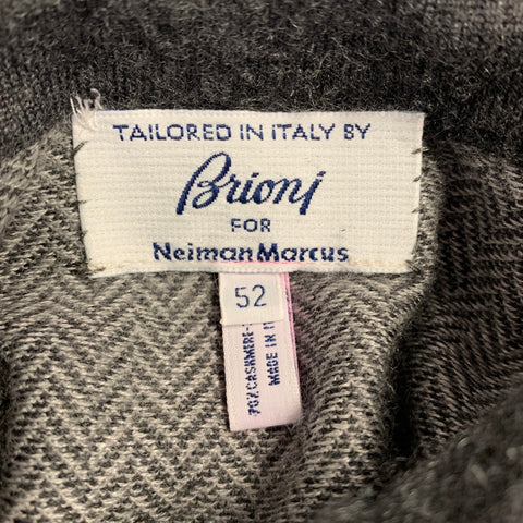 BRIONI Size L Grey Herringbone Cashmere Silk Polo Pullover