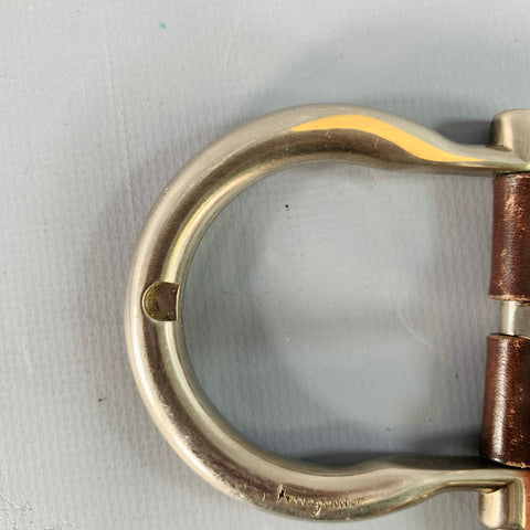 SALVATORE FERRAGAMO Taille 38 Ceinture en cuir tressé marron foncé argenté