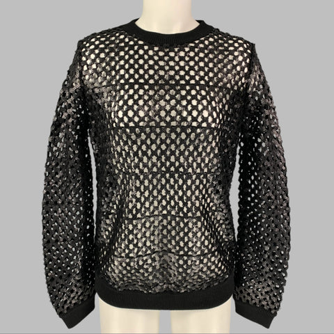TORY BURCH Size XS Black Mesh Sequined Crew Neck Pullover