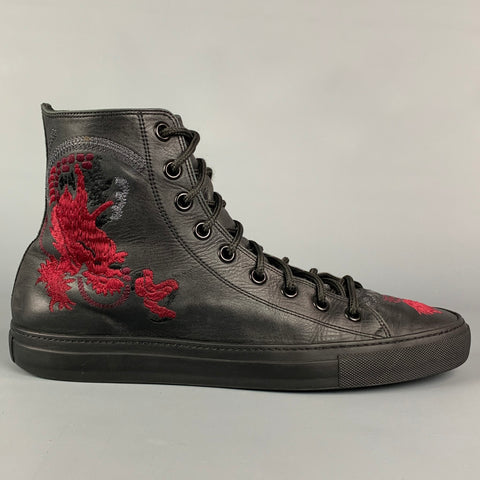 GUCCI by TOM FORD SS 2001 Talla 12 Zapatillas altas de cuero con estampado de dragón rojo y negro
