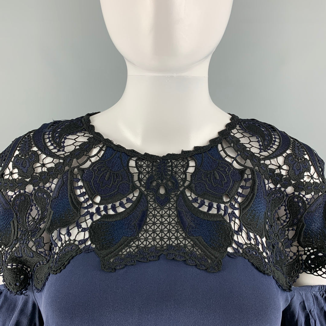 JONATHAN SIMKHAI Size XS Navy Black Silk Lace Oversized Casual Top