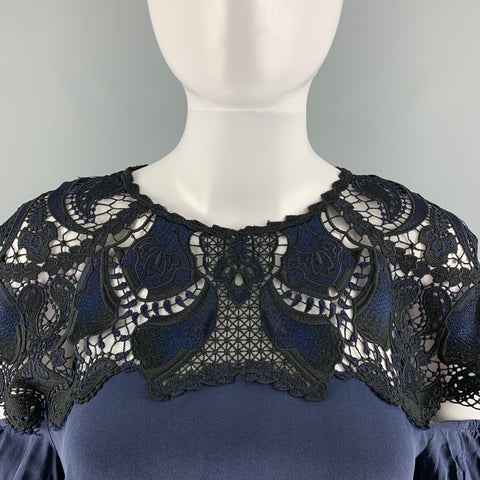 JONATHAN SIMKHAI Talla XS Top informal extragrande con encaje de seda negro marino
