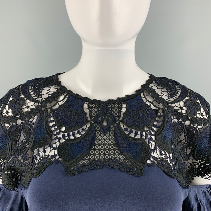 JONATHAN SIMKHAI Size XS Navy Black Silk Lace Oversized Casual Top