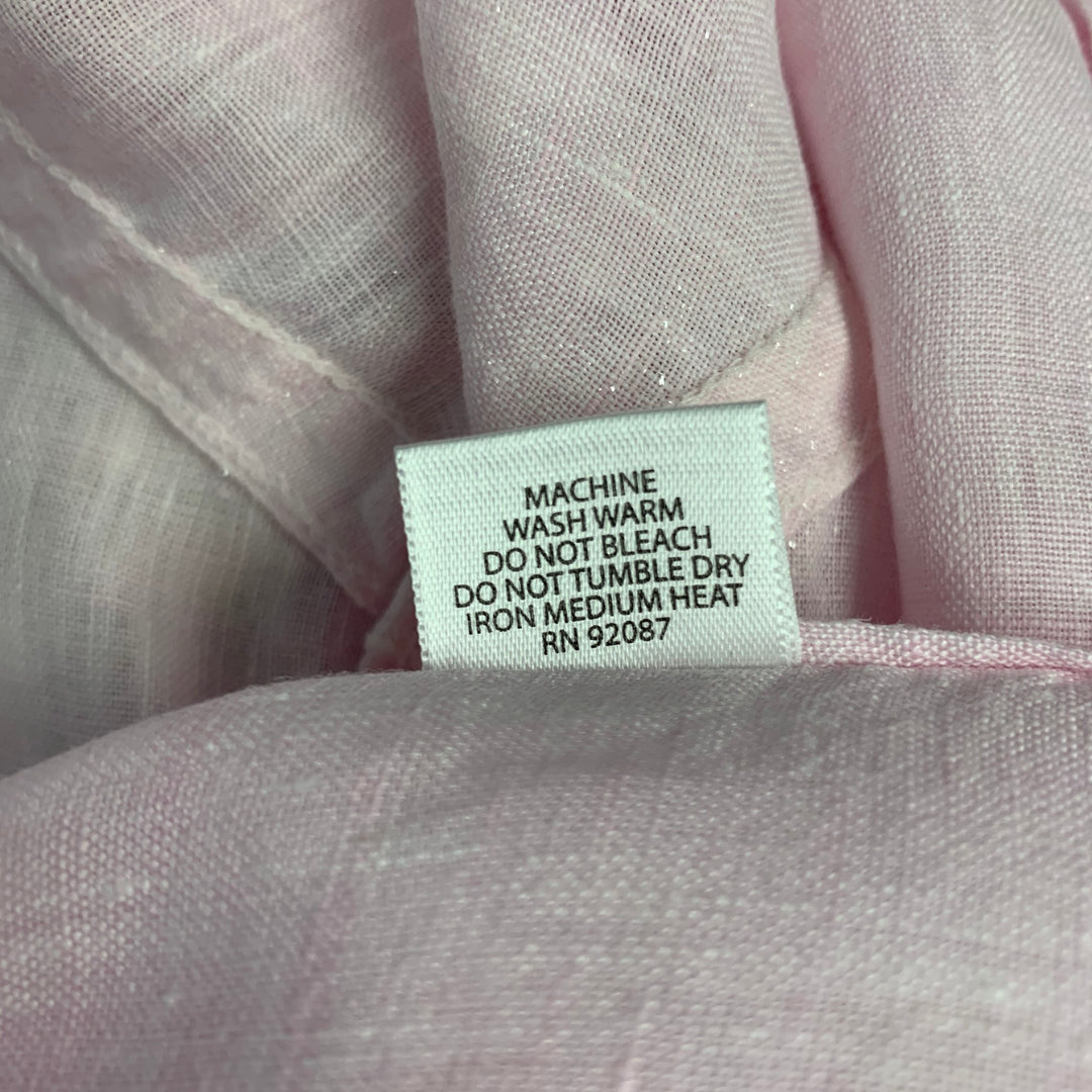 SAKS FIFTH AVENUE Size L Pink Linen Button Up Long Sleeve Shirt