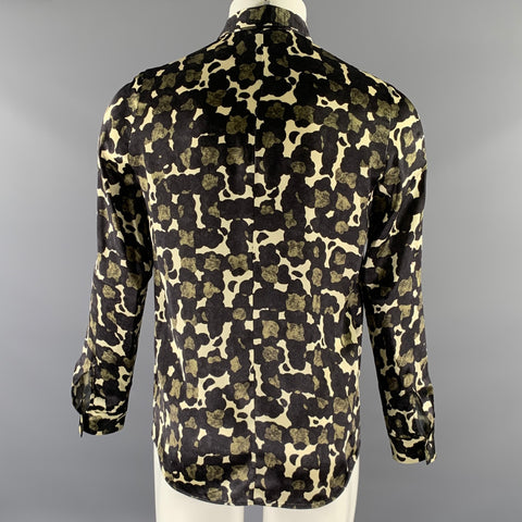 DSQUARED2 Size XS Black Green Camo Silk Long Sleeve Shirt