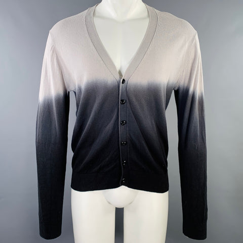 SAKS FIFTH AVENUE Size M Grey Charcoal Ombre Cotton V-Neck Cardigan
