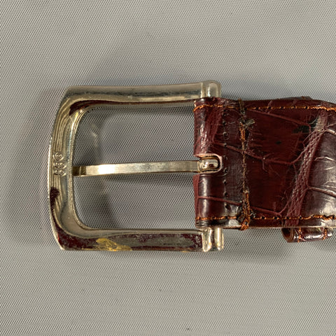 NO BRAND Brown Burgundy Alligator Embossed Leather Belt