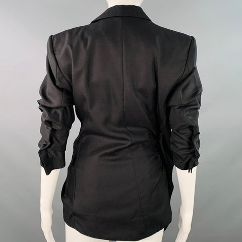 JACQUEMUS Spring 2018 Size 2 La Bomba Black Wool Ruched Short Sleeve Jacket Blazer