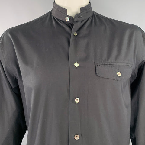 ISSEY MIYAKE Chemise noire en coton à manches longues et une poche, taille L