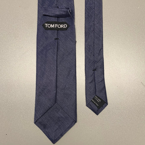 TOM FORD Navy Woven Linen  Silk Tie