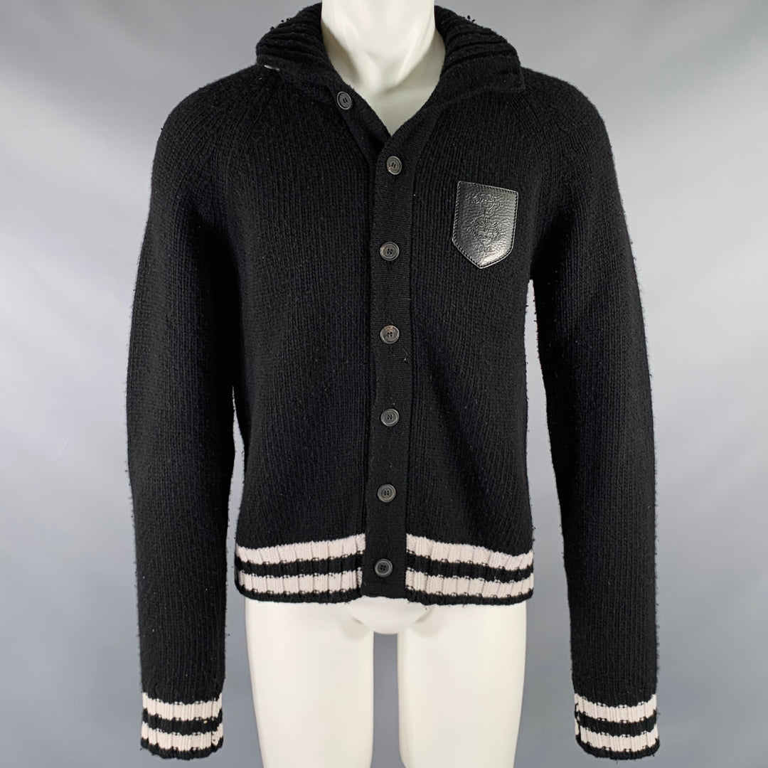 BALLY Size M Black White Knit Merino Wool Button Down Cardigan