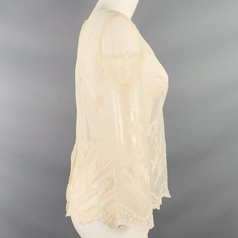 CHEMISIER VINTAGE Crème Brodé Dentelle Manches 3/4 Taille M