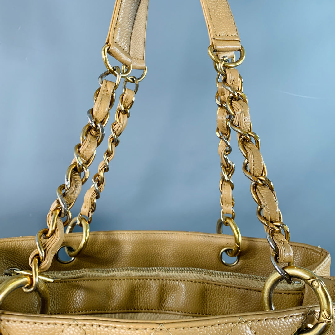 CHANEL Vintage GST Caviar Grand Shopping Tote Beige Gold Quilted Leather Handbag