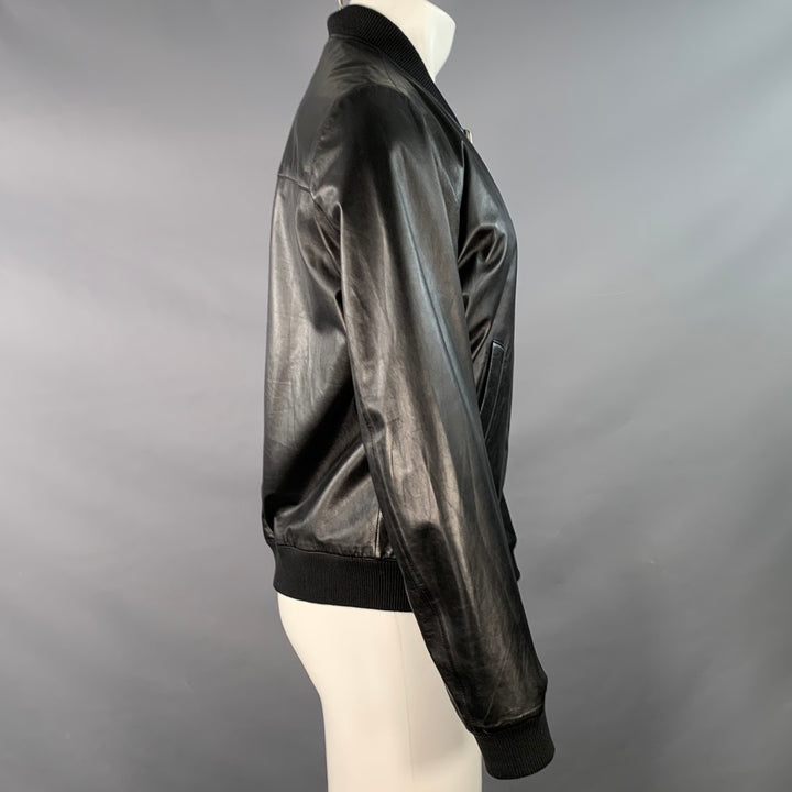 PRADA Size 38 Black Reversible Lambskin Leather Nylon Bomber Jacket