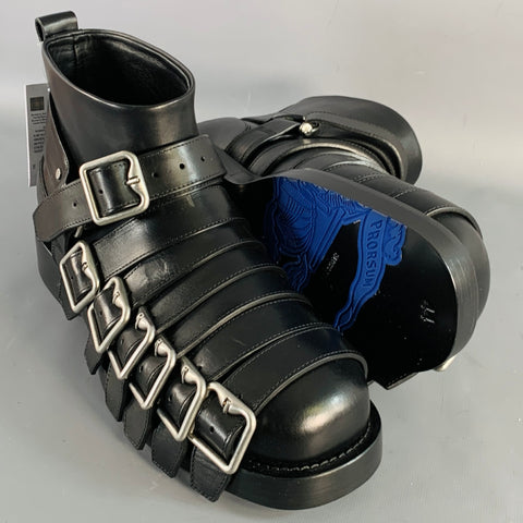 BURBERRY Size 11 Black Leather Pull On Belted Boots