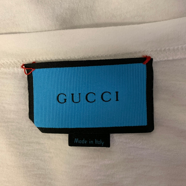 GUCCI Size XL White Grey Black Graphic Cotton Scoop Neck T-shirt