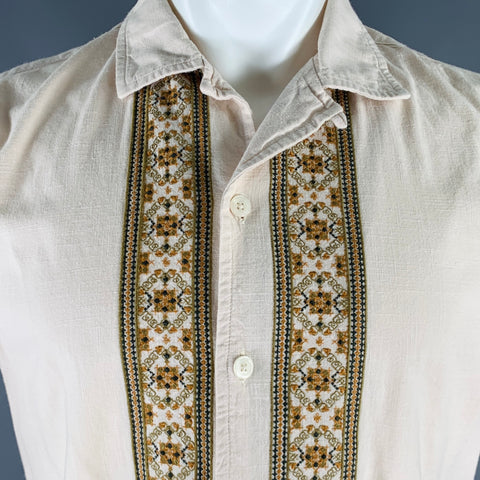 Chemise TODD SNYDER taille S, en coton à manches courtes, coloris crème brodé multicolore