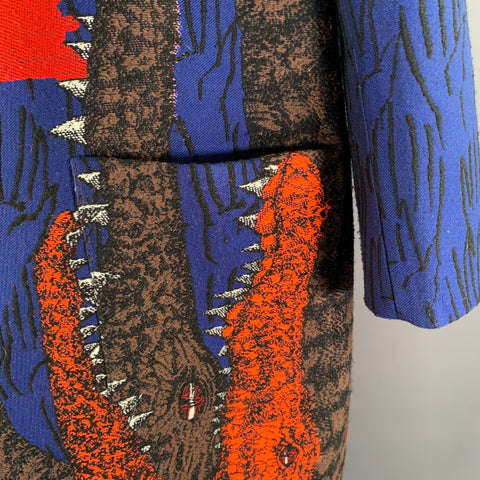 WALTER VAN BEIRENDONCK FW 2021 Size 40 Blue Orange Black Acrylic Blend Croc Embroidered Coat