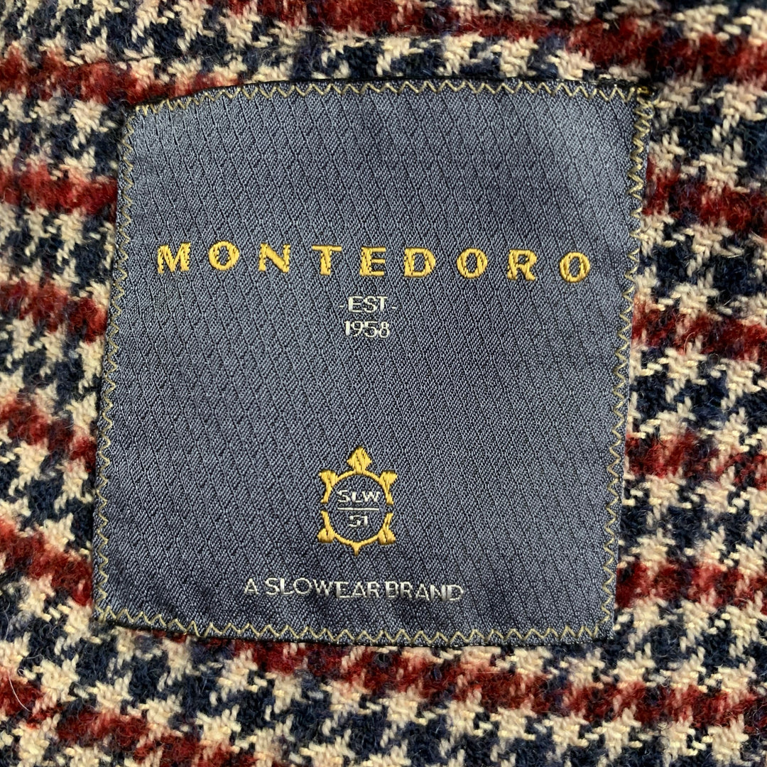 MONTEDORO Size 40 Beige Navy Burgundy Houndstooth Sport Coat