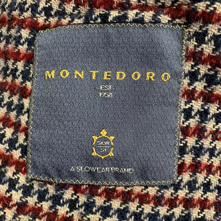 MONTEDORO Size 40 Beige Navy Burgundy Houndstooth Sport Coat
