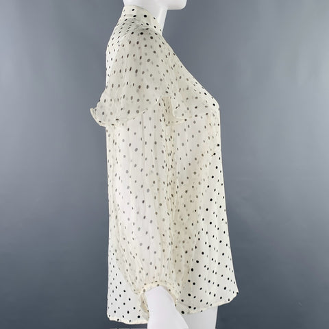 SALONI Size 2 White Black Silk Polka Dot Balloon Blouse