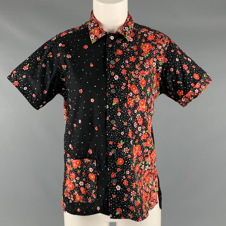 ENGINEERED GARMENTS Size S Black Red Cotton Floral Short Sleeve Casual Top