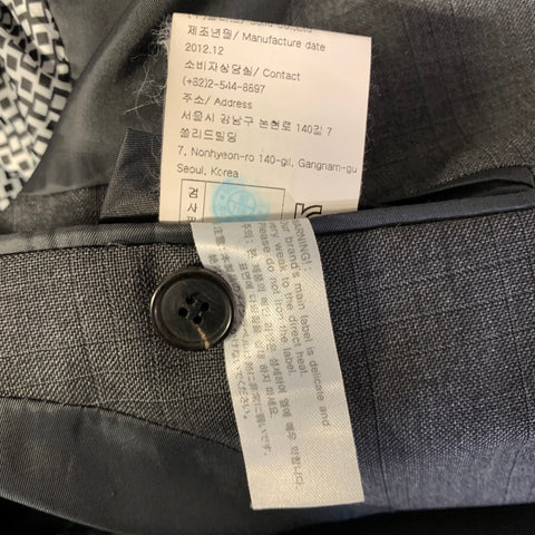 WOOYOUNGMI Chest Size 40 Grey Plaid Wool Notch Lapel 34 32 Suit