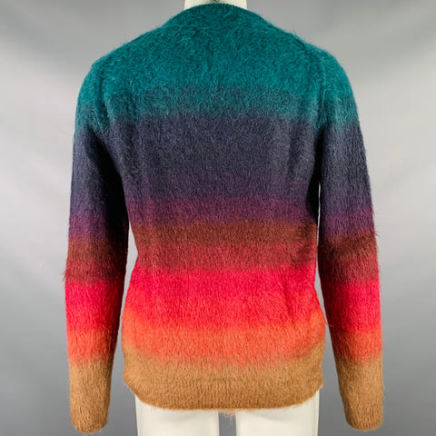PAUL SMITH FW18 Size M Green Multi Color Ombre Gradient  Mohair Blend Crew-Neck Sweater