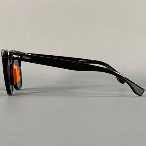 FENDI Black Orange Acetate Square Full Frame Sunglasses