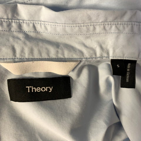 THEORY Size S Blue Light Blue Solid Cotton Pointed Collar Long Sleeve Shirt