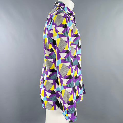 PULL-IN Size M Purple Blue Yellow Geometric Cotton Long Sleeve Shirt