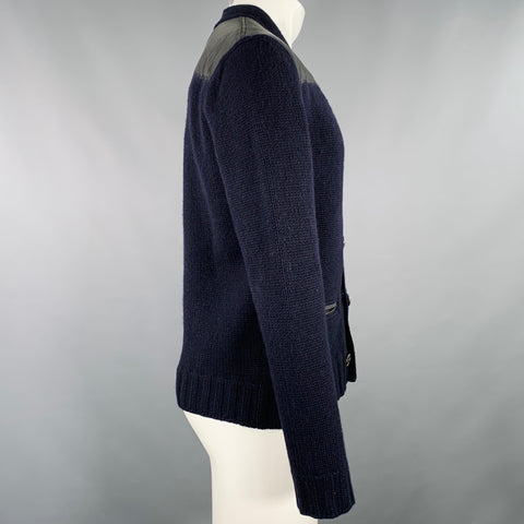 HERMES Size S Navy Knit Cashmere V-Neck Cardigan