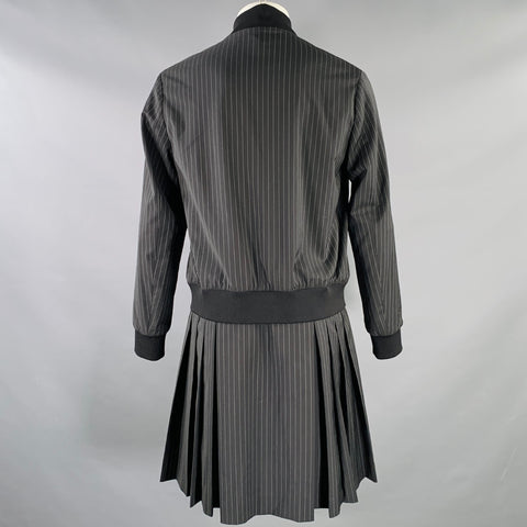 MCQ by ALEXANDER MCQUEEN Size 36 Black White Stripe Zip Up Bomber Coat